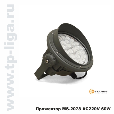 Светодиодный прожектор MS-2078 AC220V 60W (Холодный белый), уличный прожектор MS-2078 AC220V 60W, Прожектор MAYSUN, Россиия, прожектор LED, светильник уличный, светильник,MS-2078 AC220V 60W, Россия, Москва, ТехПромЛига, 8 499 713-40-59, 8 495 544-29-40, архитектурное освещение